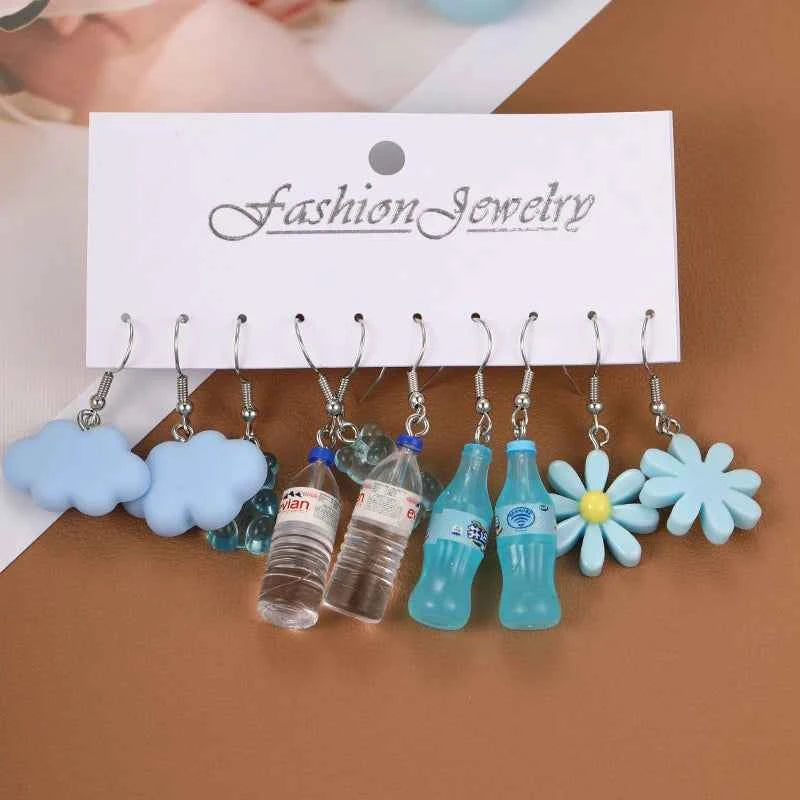 Fashion Cartoon Colorful Design Earrings Set for Women Cute Food Drink Animal Dopamine Dangle Earring Trendy Girls Jewelry Gifts