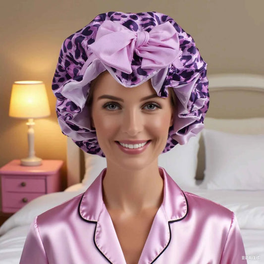 1 PC Women's Reversible Satin Bonnet, Leopard Print Double-Layered, Soft & Breathable for Hair Care, Everyday Wear & Travel Esse