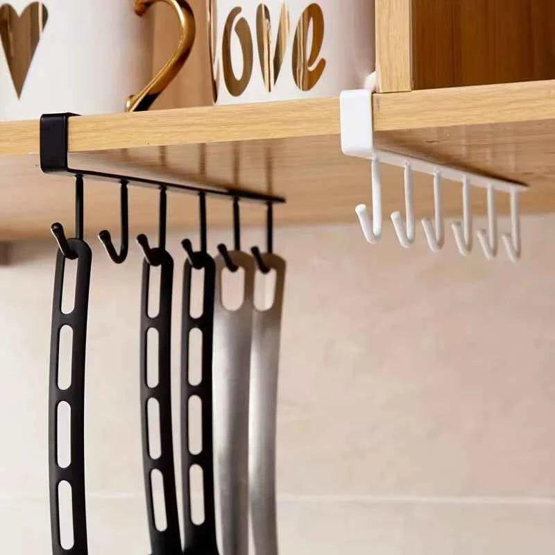 Compact 6-Hook Rack, Removable Cup & Mug Holder for Kitchen, Home & Office Storage