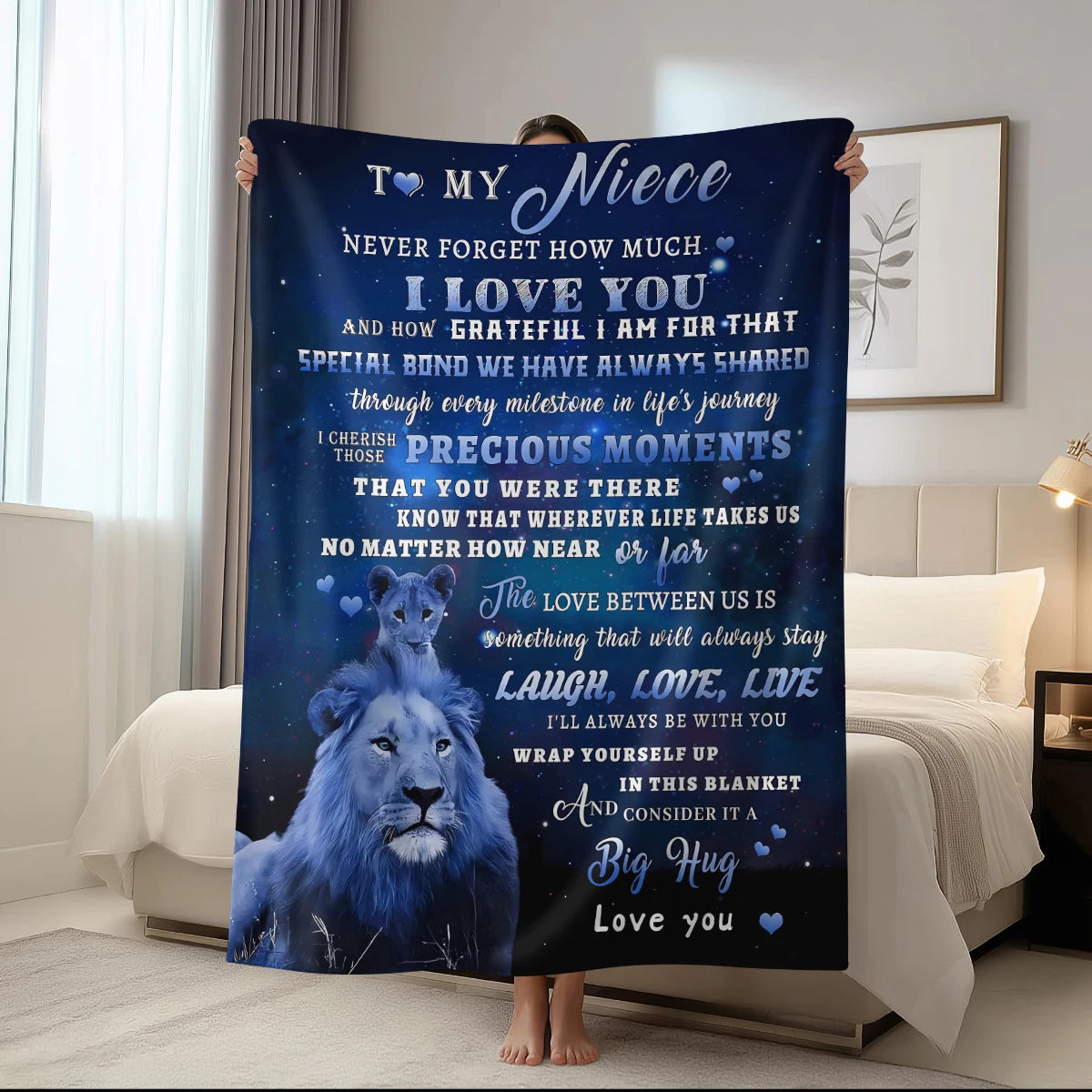 Blue Lion Blanket for Niece – Soft Flannel Birthday Gift from Aunt or Uncle