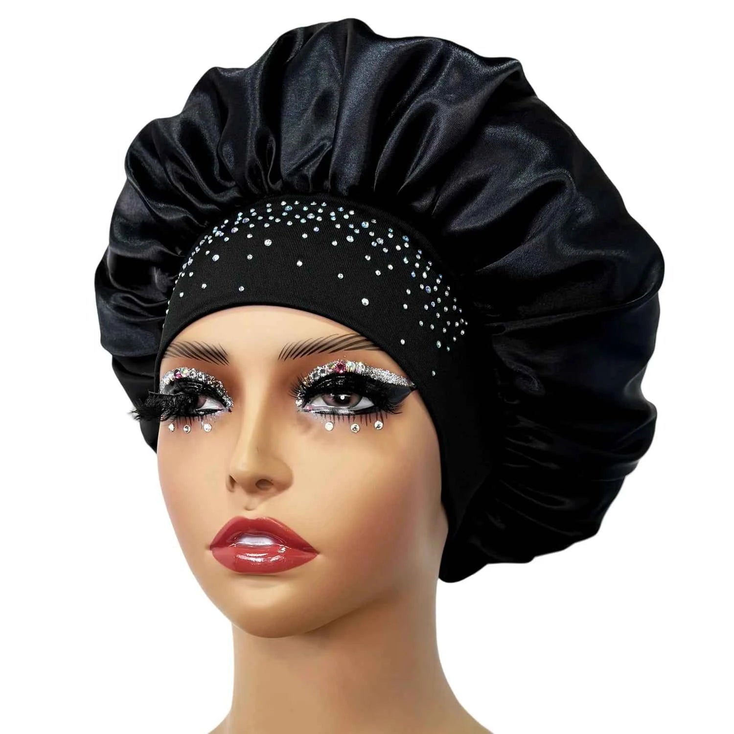 New Women Satin Rhinestone Sleeping Hat Hair Care Salon Makeup Headband Muslim Hijab Head Cover Bonnet Shower Cap Accessories
