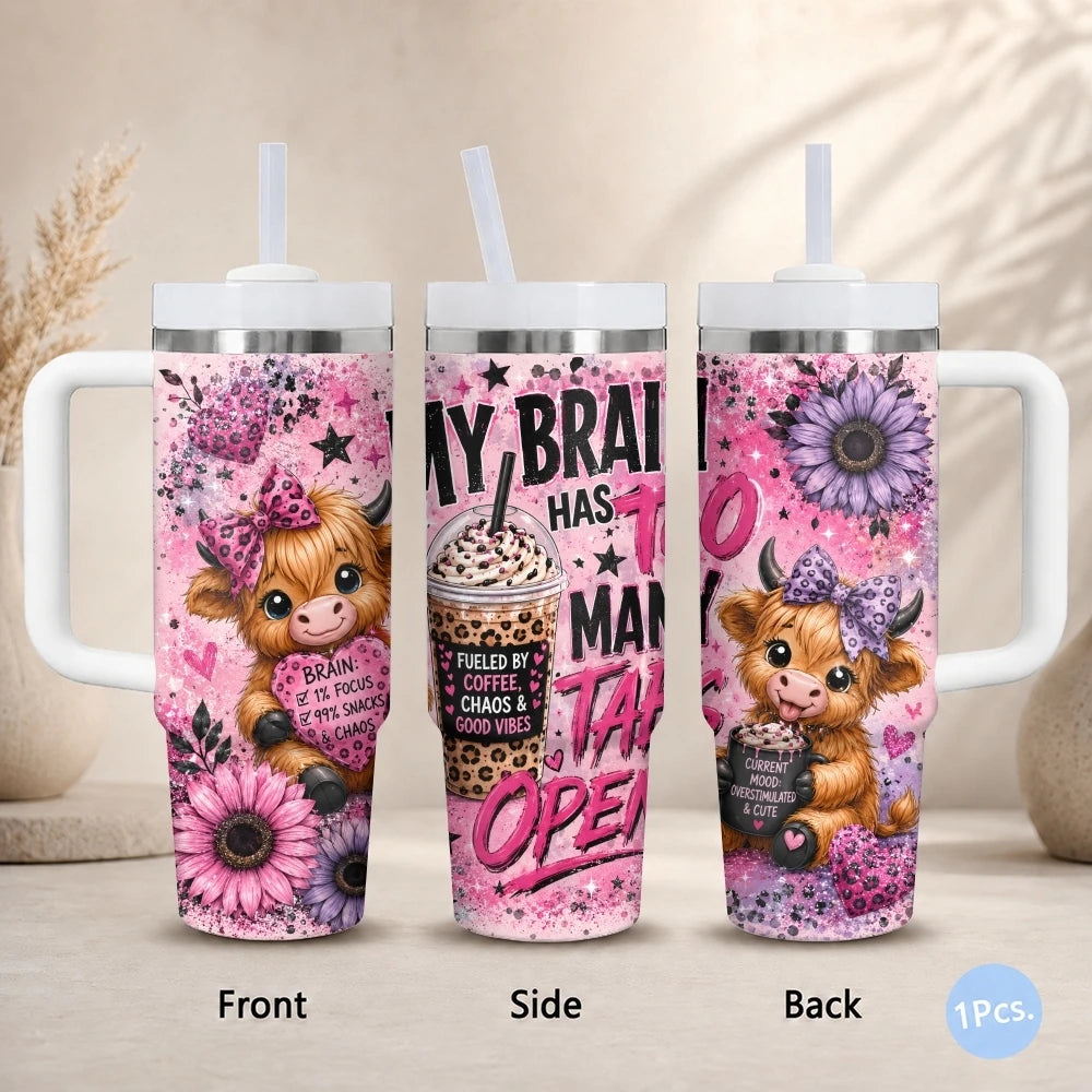 Highland Cow 40oz Tumbler – Stainless Steel Insulated Travel Cup with Straw