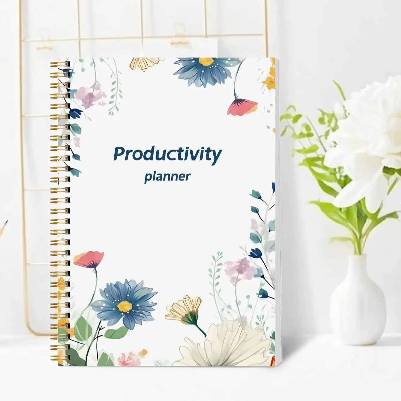 Floral Productivity Planner Spiral Daily Organizer with Focus, Priorities, to Do List, Self Care & Brain Dump