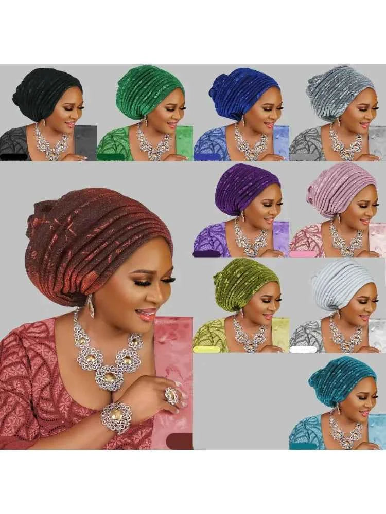 2025 Fashion Women’s Pleated Turban Cap – Auto Gele African Head Wrap for Weddings & Parties