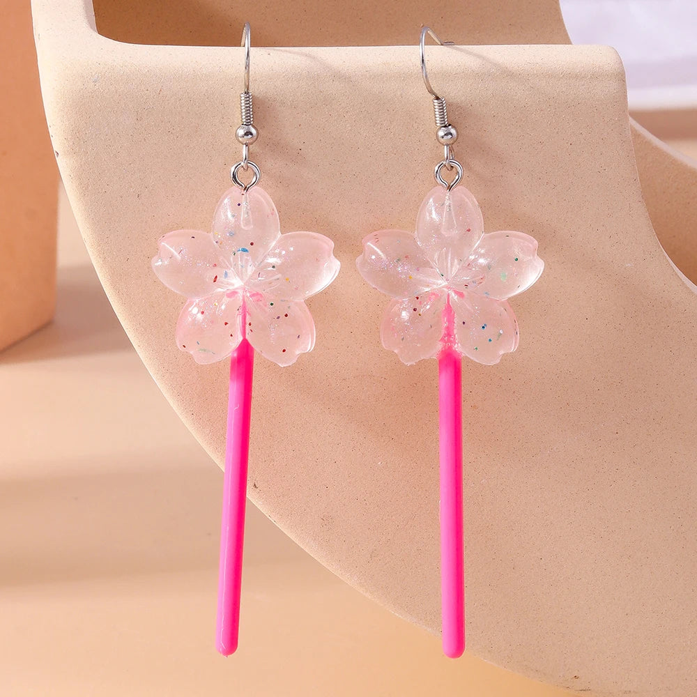 Sweet Candy Color Lollipop Drop Earrings for Women Funny Simulation Food Flower Dinosaur Dangle Hook Earrings Girls Jewelry Gift