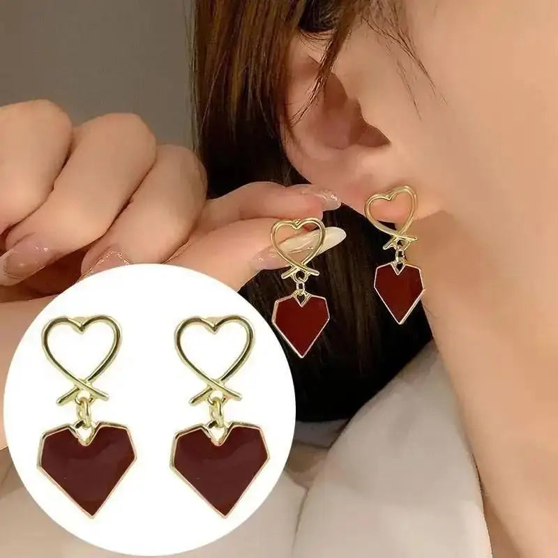 Korean Fashion Heart Drop Earrings For Women Jewelry 2025 Trending Creative Women's Earrings Ear Buckle Accessories Pendientes