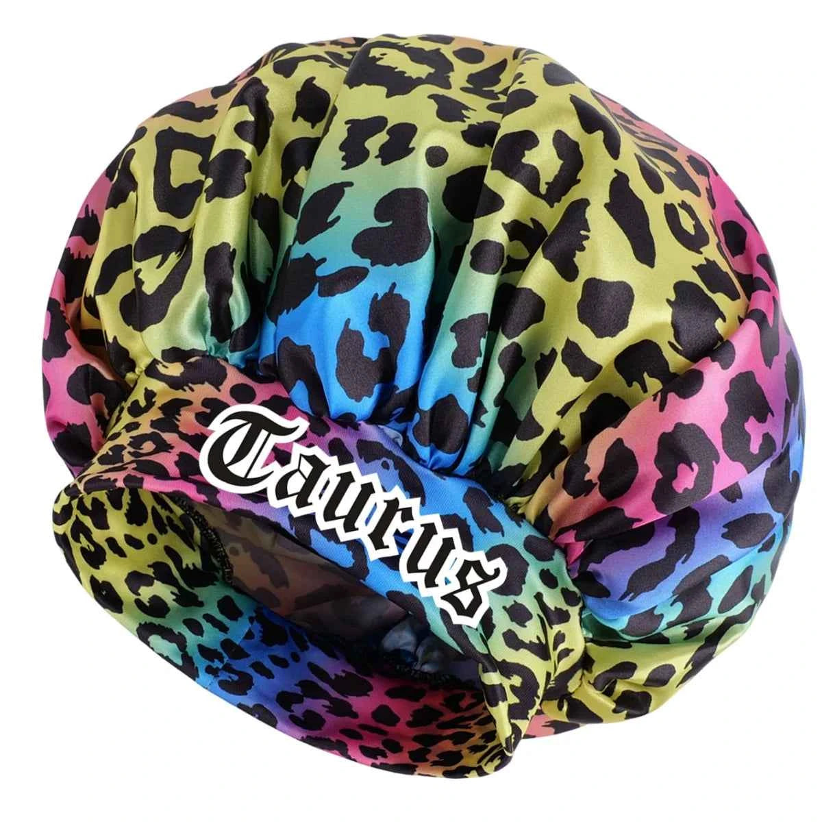 1pc Zodiac Sign Satin Sleeping Bonnet with Beauty Colorful Leopard Print- Featuring a Soft And Comfortable Wide-Brim Bonnet