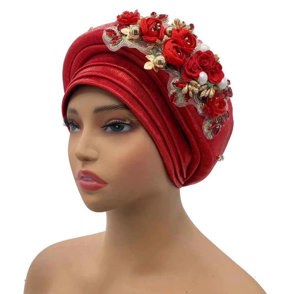 Nigeria Turbans for Traditional Marriage Turban Femme Auto Gele African Headtie Exquisite Bouquet Already Made Bonnet Head Wraps