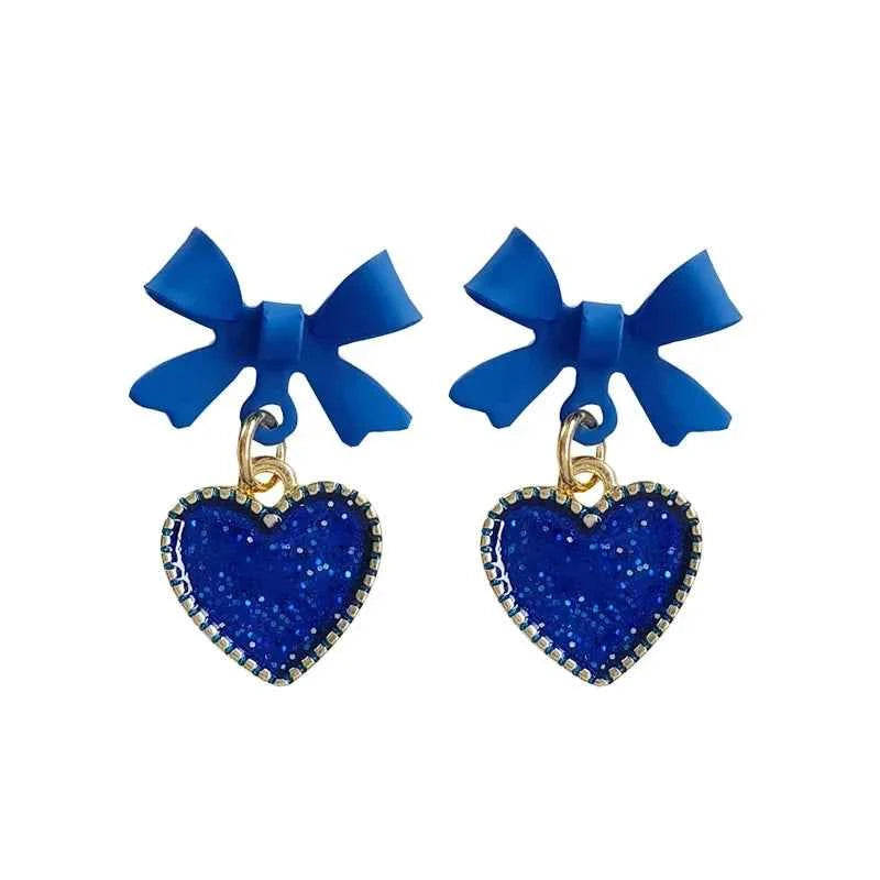 Golden Metal Blue Bowknot Earrings Fashion Jewelry Bow-tie Earrings Women Cute Romantic Pendientes Female Stud Earrings