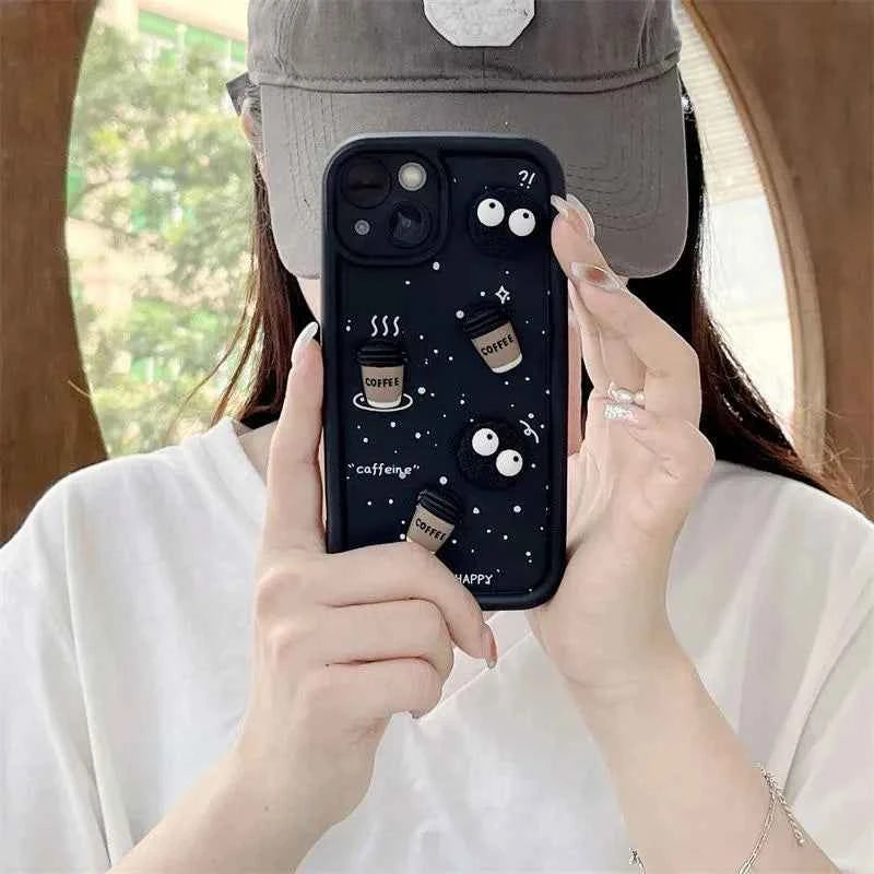 Cute 3D Bear Coffee Phone Case For Realme 14 Pro Plus 8 8i 9i 10 11 12 13 Pro 5G C21 C35 C75 C53 C67 C55 C63 C61 Matte TPU Cover