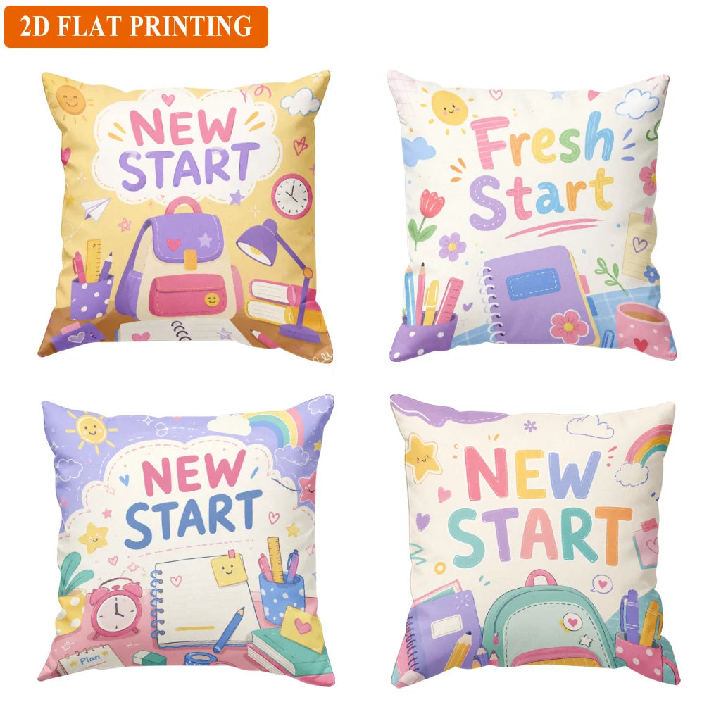 Cute New Start Back to School Pillow Covers Throw Pillow Cases Planner Theme Decor for Girls Nursery Room Home Accents Aesthetic