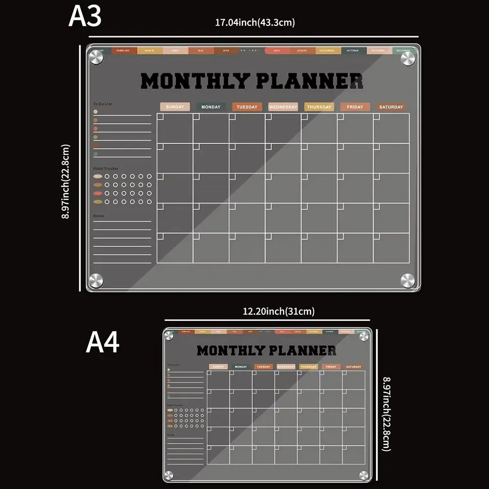 3D Magnetic Acrylic Weekly Planner – Reusable Fridge Calendar with 5 Markers