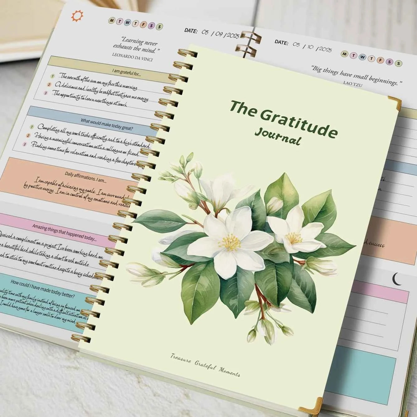 A5 Gratitude Journal, Daily Guided Notebook with Prompts for Thankfulness, Positive Affirmations, Spiral Bound Floral Cover