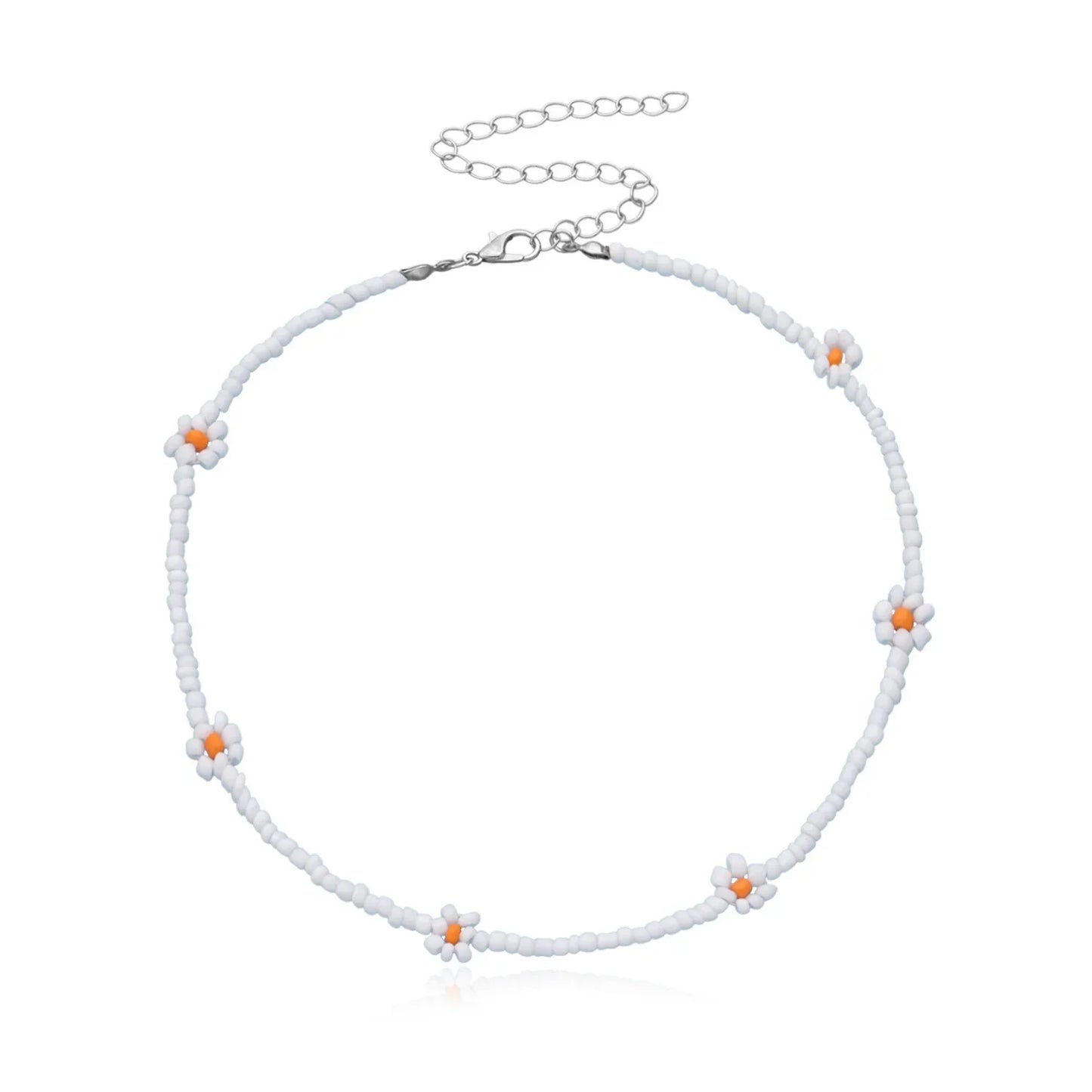 Colorful Charm Flower Beaded Necklace For Women Fashion Bohemia Rice Beads Adjustable Choker Clavicle Beach Jewelry Accessories