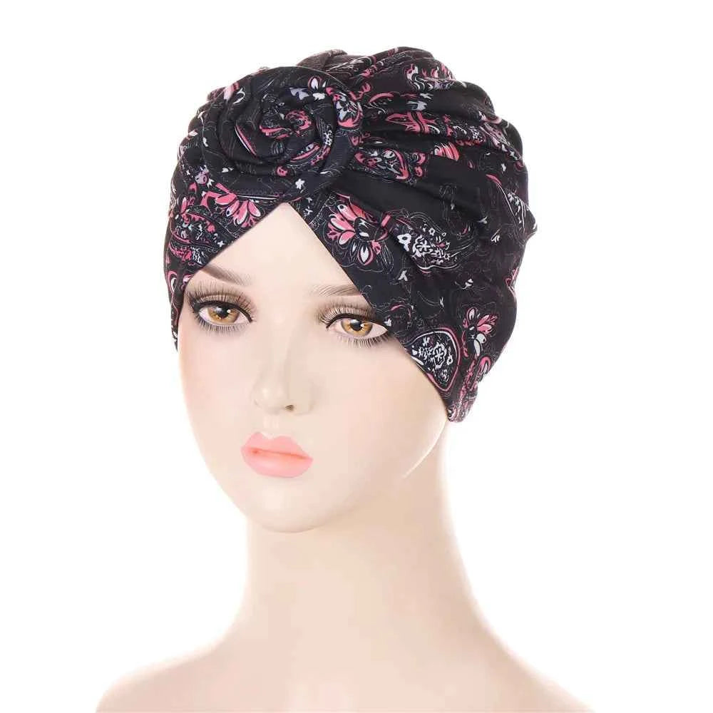 New Muslim Turban Hat African Twist Knot Flower India Hat Head Cover Bonnet Headscarf Ladies Chemo Cap Bandanas Hair Accessories - NamafadStore