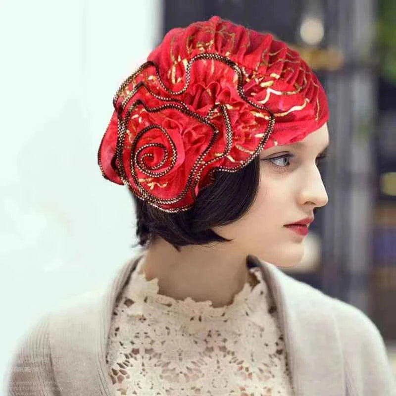 Spring Large Flower Turban – Women’s Jacquard Lace Headwrap & Muslim Headwear