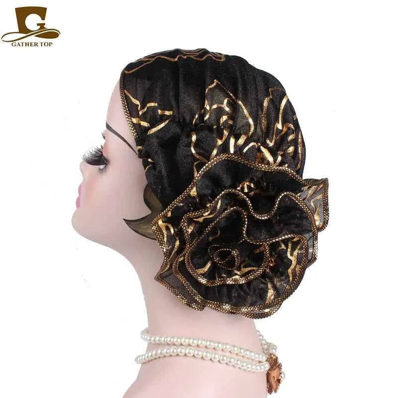 Spring Large Flower Turban – Women’s Jacquard Lace Headwrap & Muslim Headwear