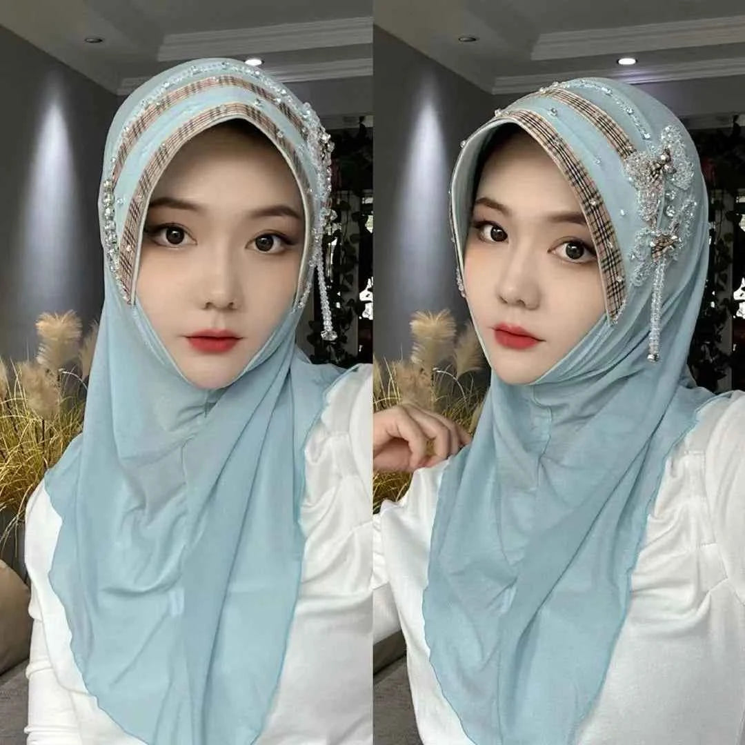 Hijab Muslim Women Shawl Headscarf  Luxury Tassels Chiffon Scarf Malaysia Kufi Islam Summer Thin Turban 05226
