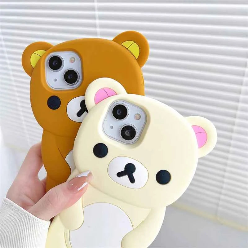 For iPhone 16 15 14 Plus 13 12 Pro Max 11 X Xs Max 7 8 SE 6s 5s Phone Case 3D Cartoon Glasses Rilakkuma Bear Soft Silicone Cover