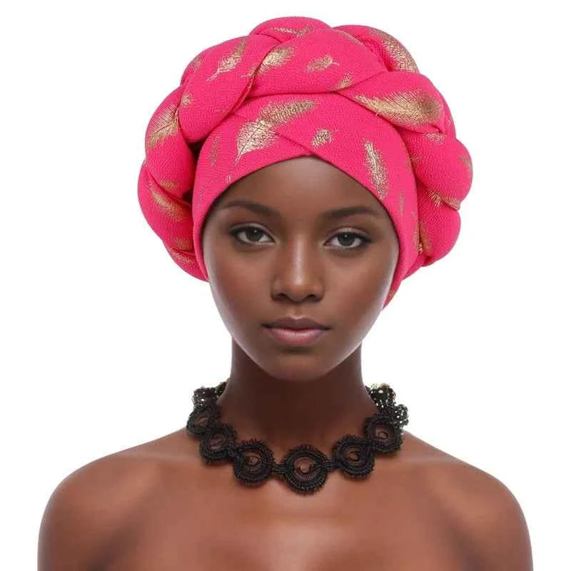 Bronzing African Headtie Braid Turban Caps for Women Nigeria Wedding Geles Party Headgear Headpiece Auto Gele Female Head Wraps