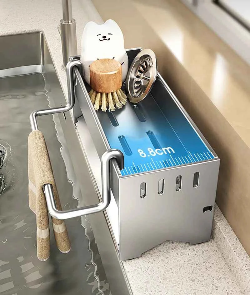 1pc Stainless Steel Kitchen Storage Rack Large-capacity Rag Sponge Draining Rack Household Sink Storage Rack Kitchen Organizer