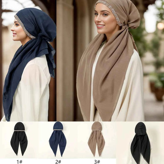Instant Turban Scarf Muslim Women Hijab Senior Hot Fix Headband Soft Plain Elastic Bonnet Thin Breathable Night Cap Wraps