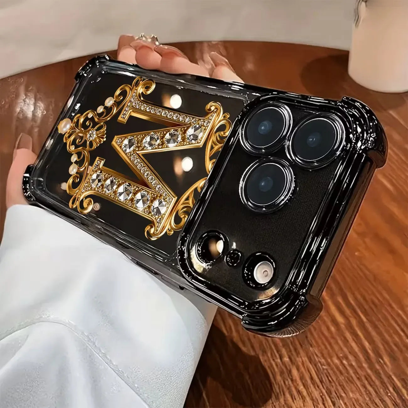 Diamond Golden "M" Pattern New Electroplated Transparent TPU Case For iPhone 17 Pro Max Air 16 15 14 Plus 11 12 13 Bumper Cover