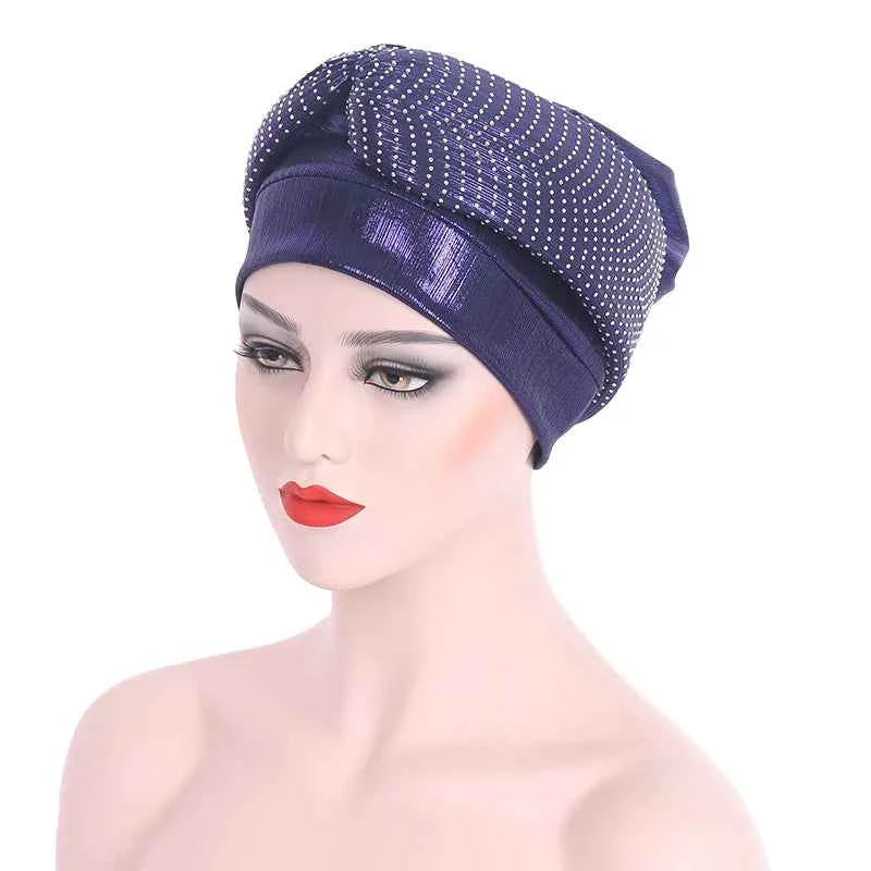 Glitter Diamonds Headband Turban Cap African Headtie Women's Head Wraps Headscarf Bonnet Nigerian Wedding Party Headwear Hat