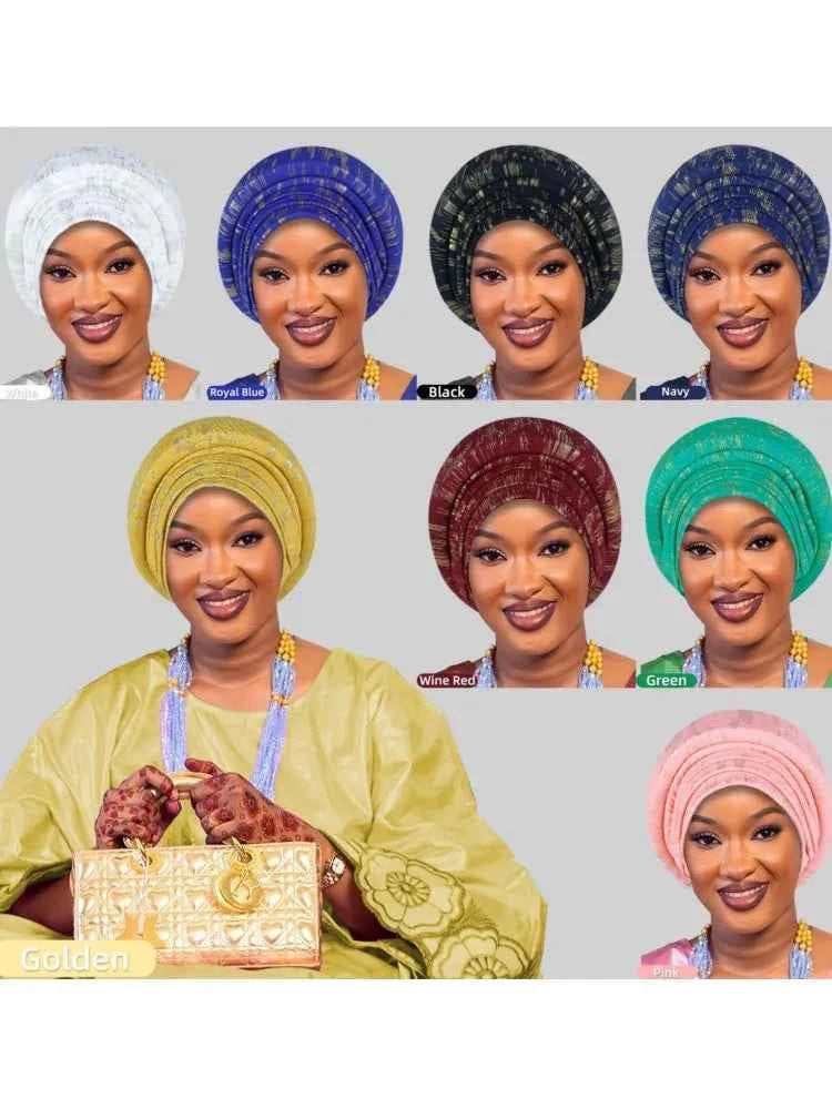 Glitter Full Body Pleated Turban Cap for Women 2025 Lady Head Wraps Muslim Headscarf Hat Turbante Mujer African Headpiece