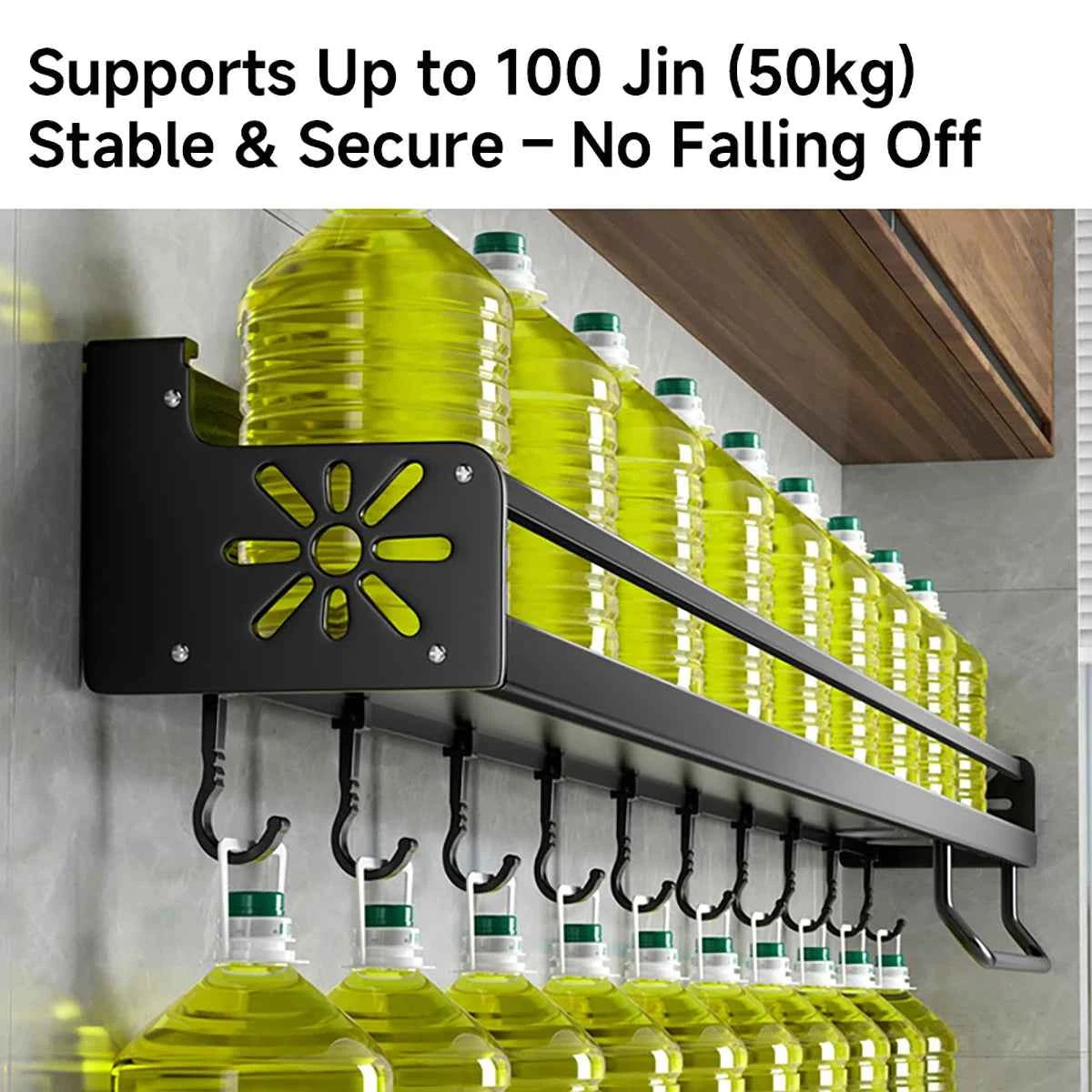 Metal Kitchen Shelf No-Punch Large Capacity Storage Kitchen Utensils Skeletonized Drainage Design Easy to Clean Black