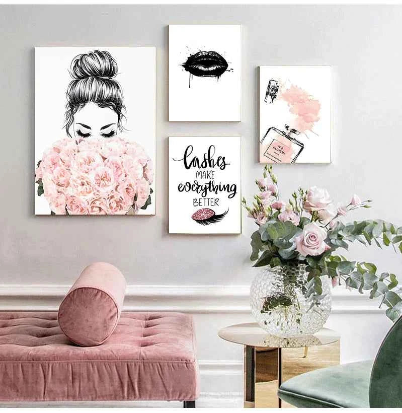 Nordic Wall Art Canvas Painting Lashes Black Lips Women Poster Print Simplicity Perfume Books Picture Modern Salon Beauty Decor