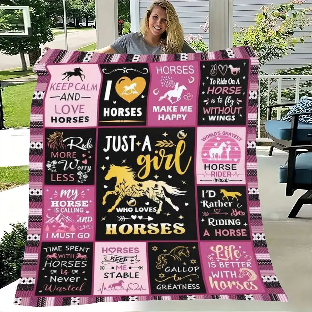 Just a Girl Who Loves Horses Blanket – Cozy Horse Lover Throw Gift