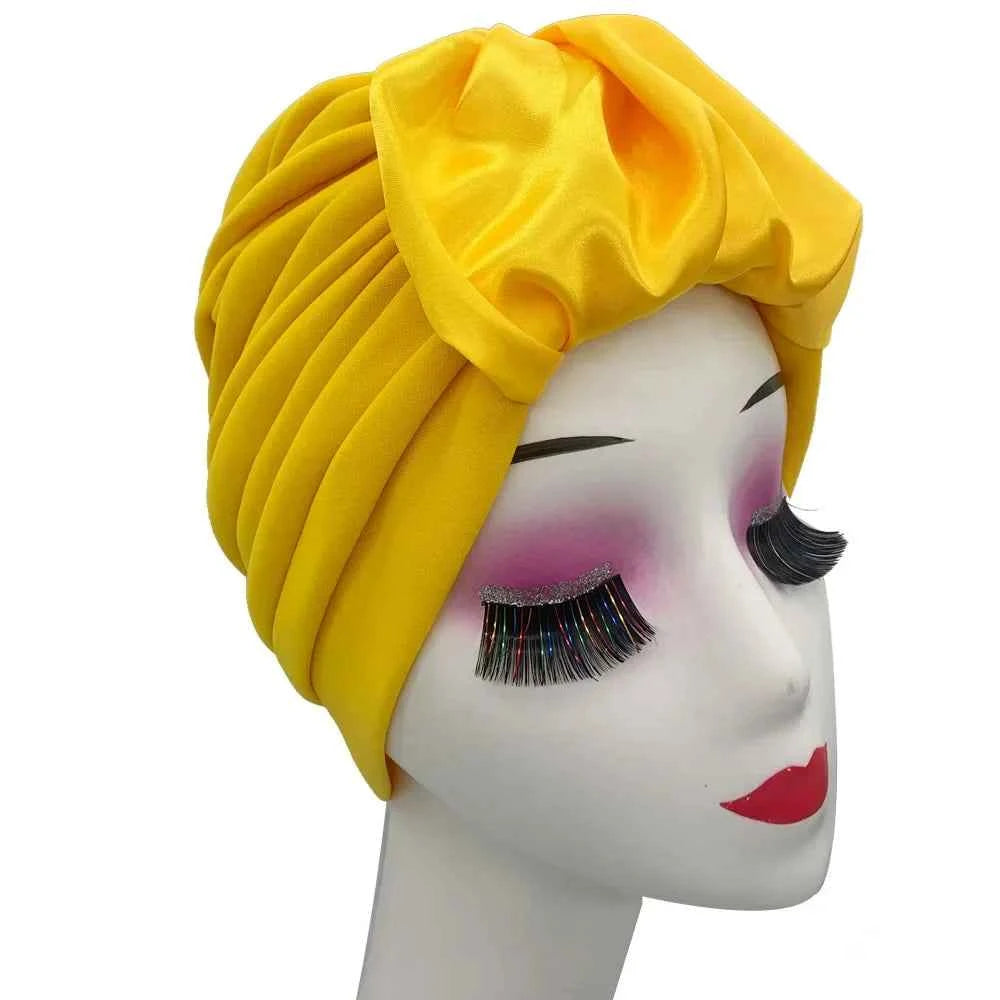 Fashion Satin Croissant Ruffled Turban Caps for Women African Head Wraps Nigeria Wedding Party Headpiece Muslim Headscarf Bonnet