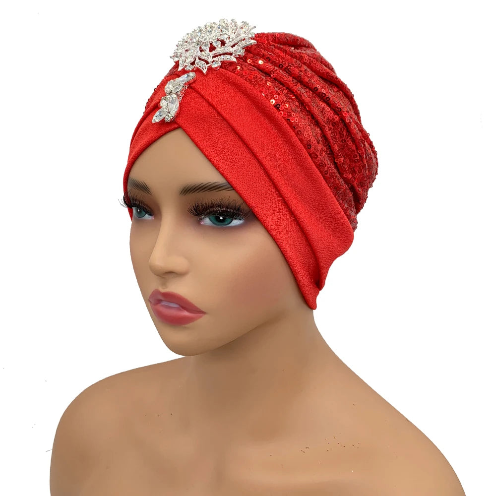 Luxury Rhinestones Turban Cap for Women Soft Comfortable Head Wraps Muslim Headscarf Bonnet  Turbante Mujer - NamafadStore