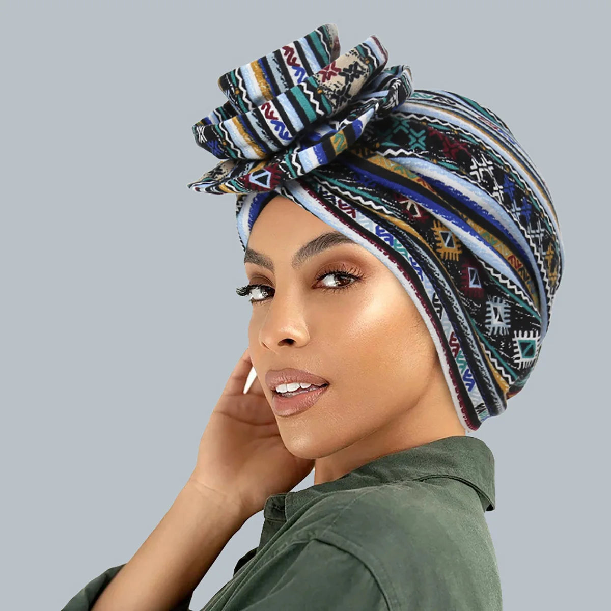 New African Women Print Turban Flower Beanies Bonnet Muslim Hijab Headscarf Hair Loss Head Wrap Bandanas Headband Turbante Mujer - NamafadStore
