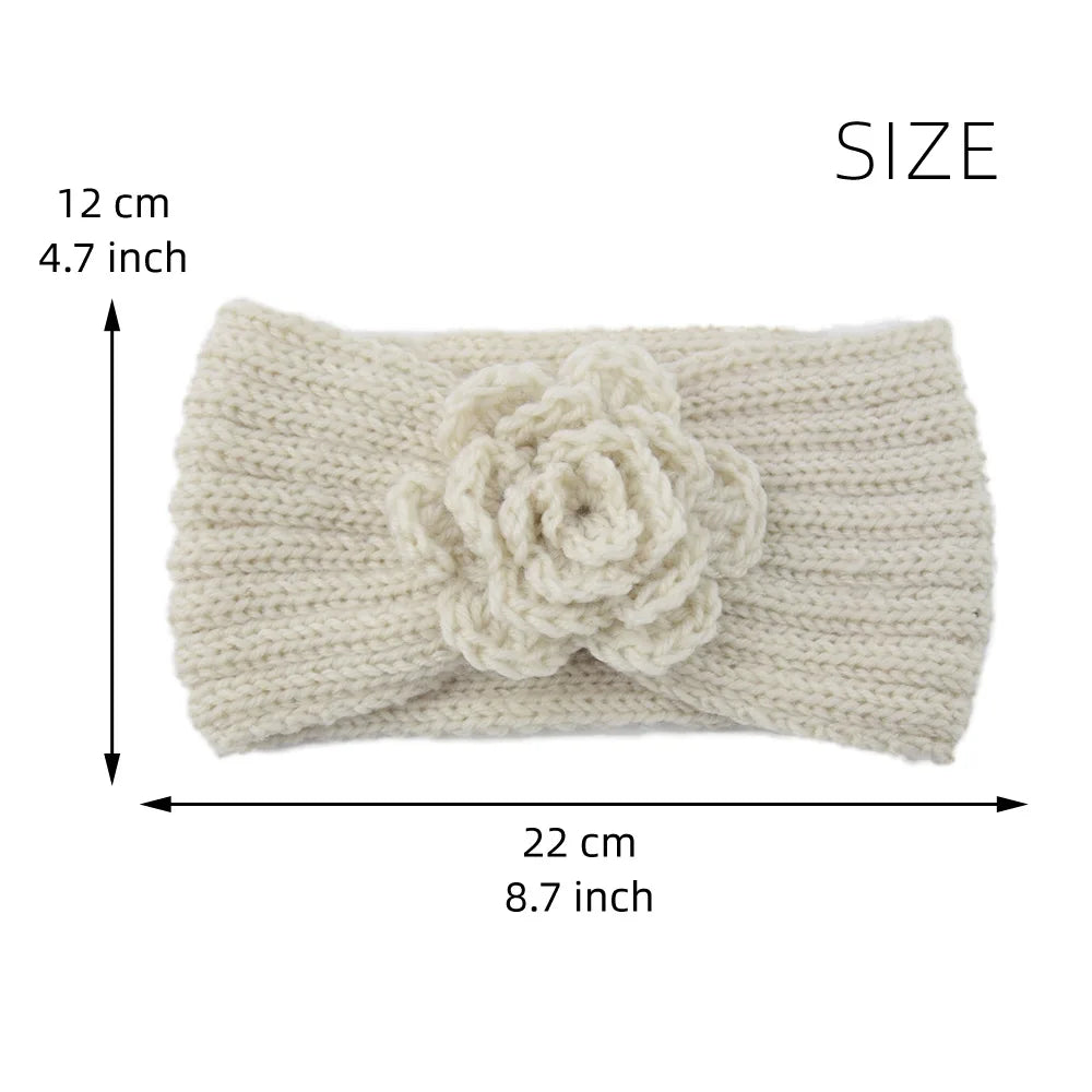 Women Rose Flower Knitted Headbands Women Autumn Winter Crochet Head Wrap wide Woolen Hairband Turban Bandana Hair Accessories - NamafadStore