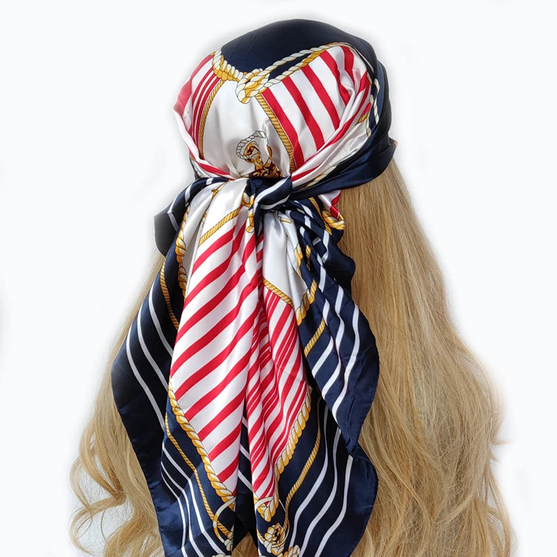 New 90*90cm Retro Brand Women Silk Scarf Bandanna Fashion Bohemian Pattern Square Hijab Lady Wrap Headband foulard muffler