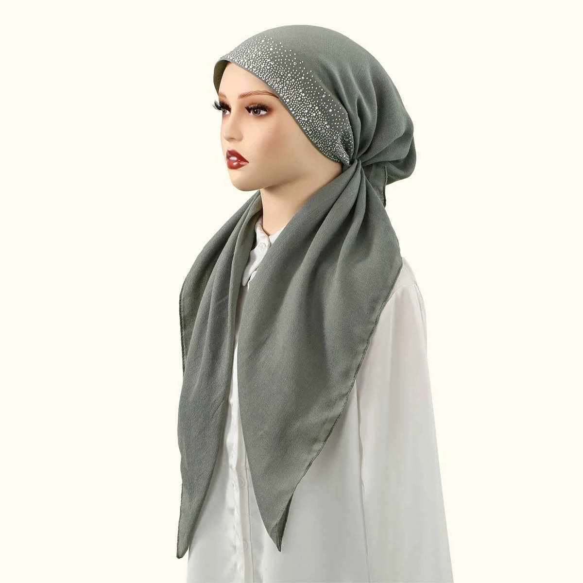 Fashion Diamond Cotton Elastic Headband Cap For Woman Muslim Hijab Hat Lady Fashion Instant Scarf Islamic Turban