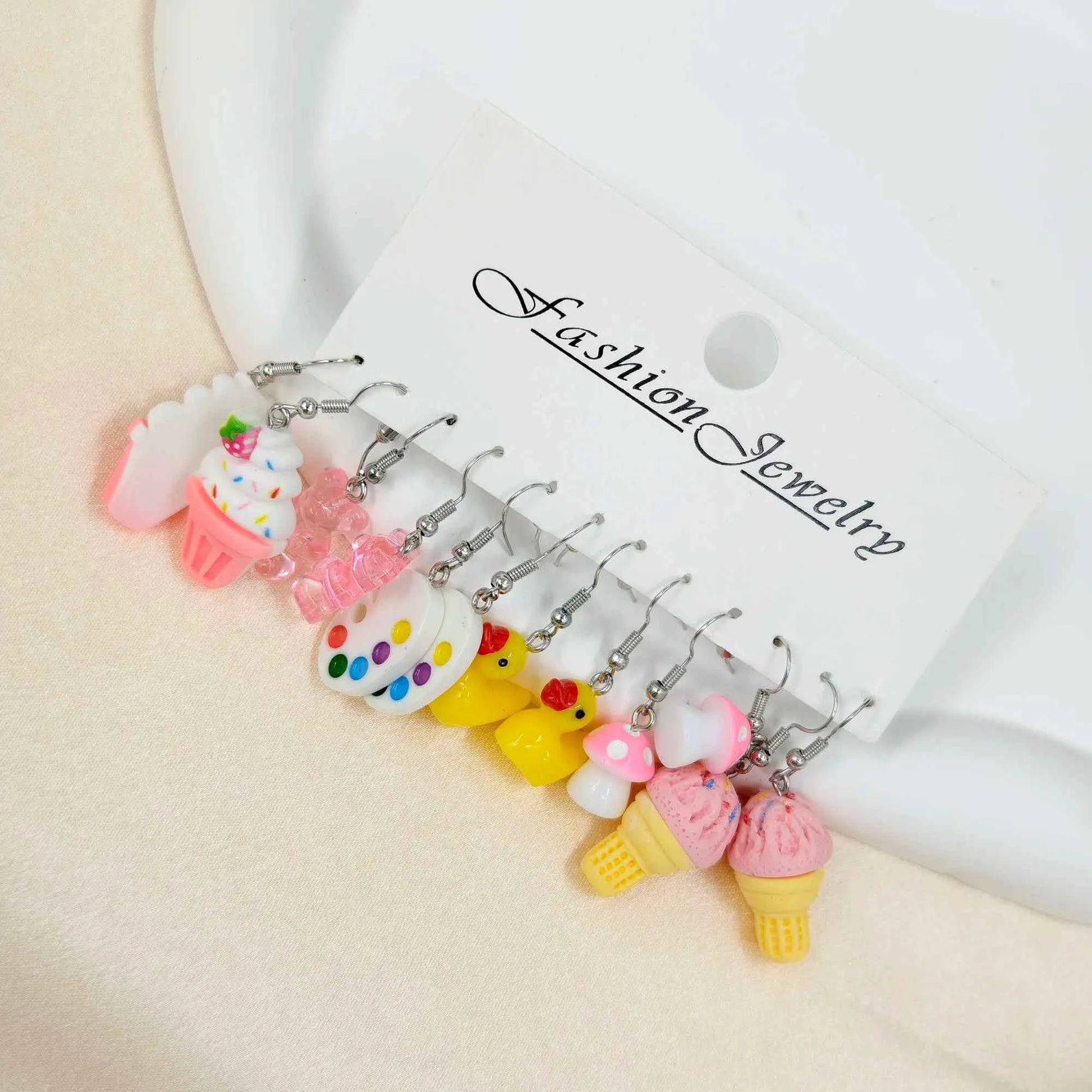12pcs Little Bear Ice Cream Mushroom Palette Funny Food Stick Night Light Earrings Set