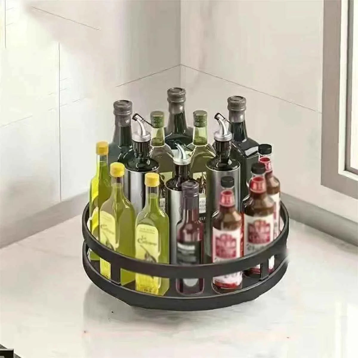 360°Rotation Spice Rack Organizer Jar Cans For Kitchen Accessories Non-Skid Carbon Steel Storage Tray For Seasonings And Spices