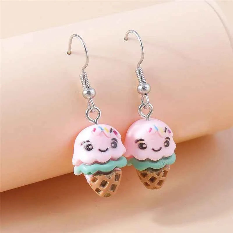 Aihua New In Women Earring Resin Funny Food Earrings French Fries Cookies Ice Cream Bread Hot Dog Pizza Chocolate Girl Kids Gift