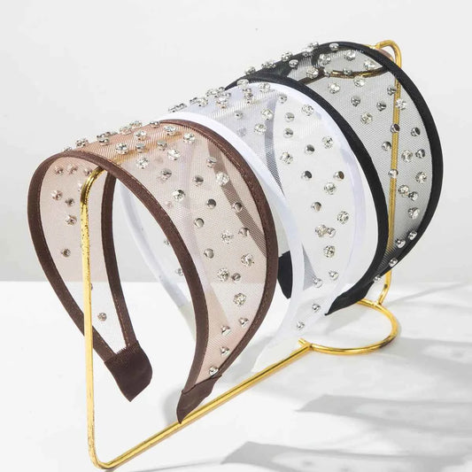 Pearl Headband Korean Fashion Simple Trendy Rivet Mesh Wide Headband for Women High-end Daily Versatile Hair Accessory