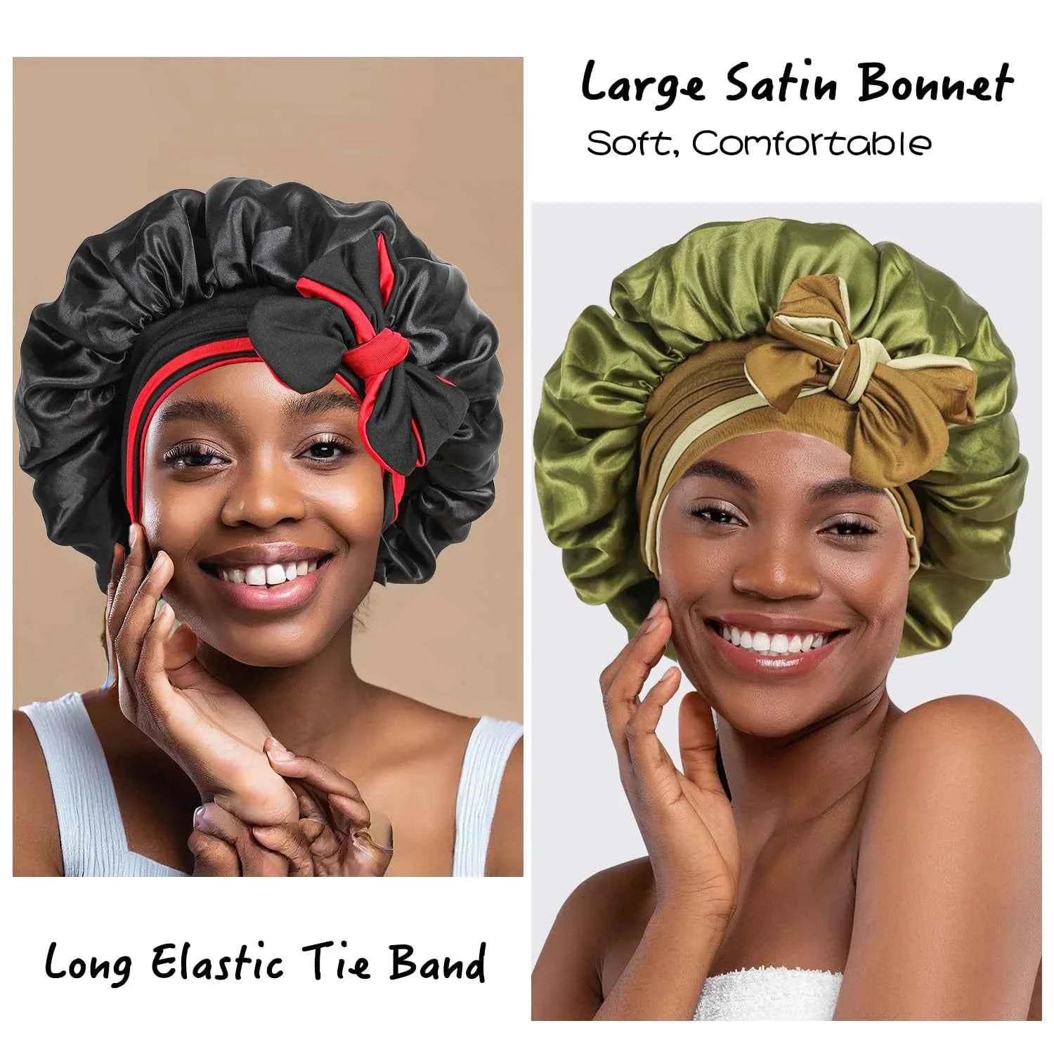 Reversible Faux Satin Sleep Cap, Suitable for Women's Sleep use - Double-Layer and colorful satin sleep cap, adjustable hair cap