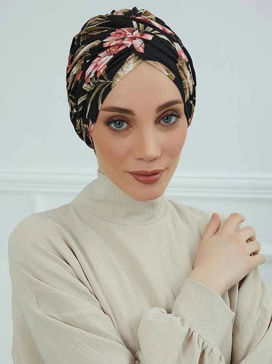 Floral Instant Muslim Turban Hijab for Women – Turkish Style Islamic Headwear Wrap Head Scarf Hair Accessories Hat