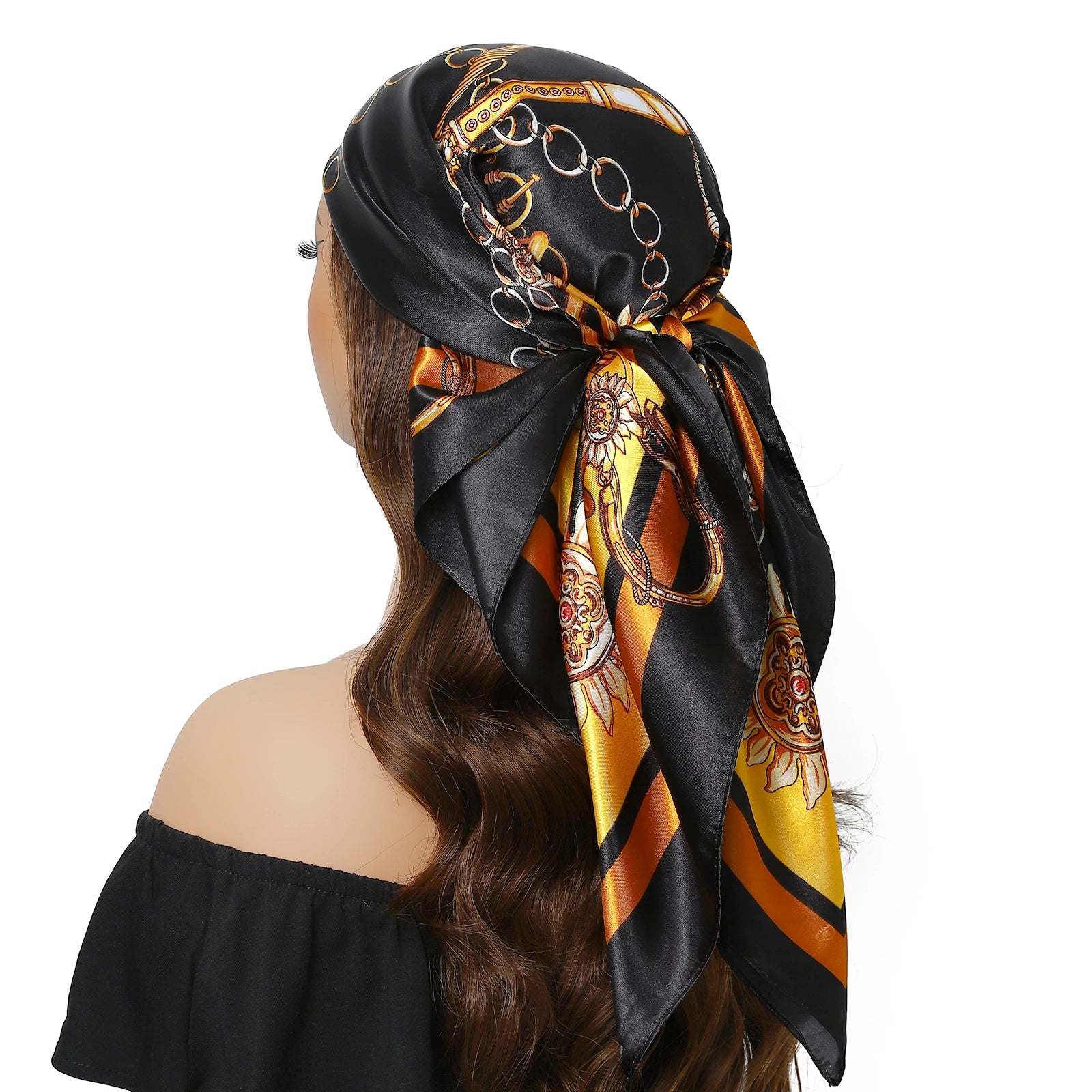 1 piece 35.4 inches Women Shawls Fashion print Summer Kerchief Luxury Brand 90X90CM Bandanna New Foulard Satin Square Headcloth - NamafadStore