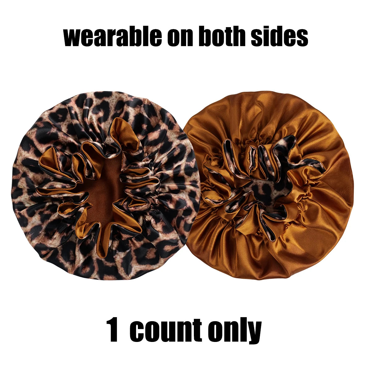 Women's Large Wide Edge Elastic Hat, Casual Silk Bonnet, Smooth Tint, Suitable for Curled, Straight, Leopard Print, Fashion, 1Pc