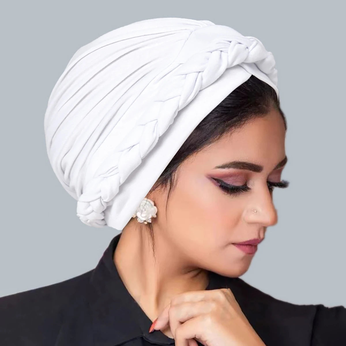 Solid Color Braid Muslim Hijab Caps Crossed Forehead Women Wrap Head Soft Elastic  Fashion Indian Turban Bonnet - NamafadStore
