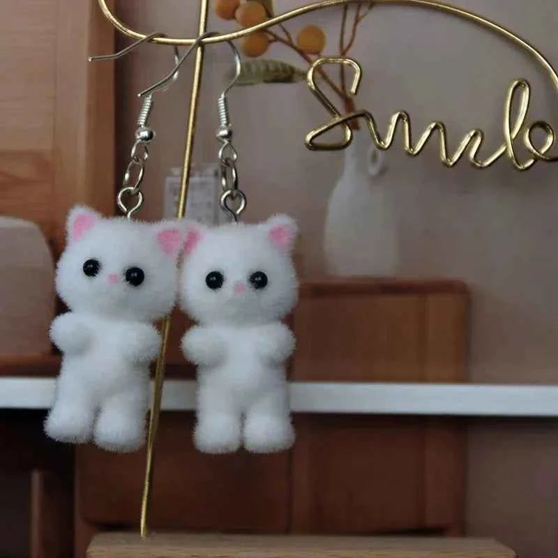 Cute Resin Flocked 3D Cat Earrings,Cartoon Animal Earrings,Holiday Party Gift