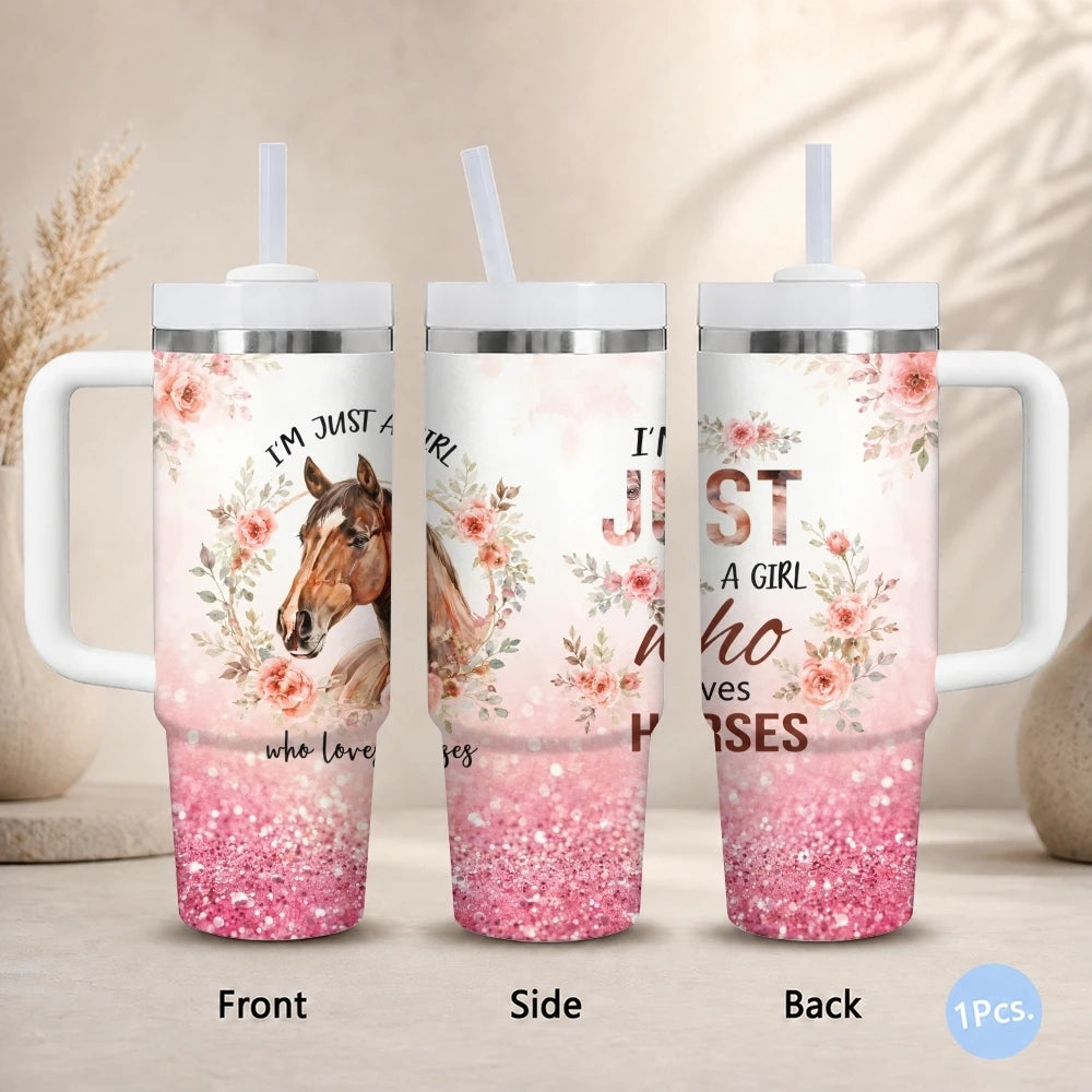 Horse 40oz Tumbler – Stainless Steel Insulated Travel Mug with Handle & Straw