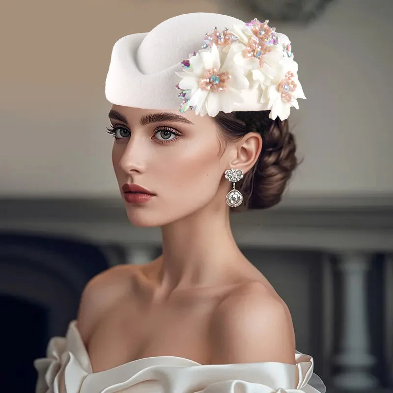 Elegant African Headtie Turban Hat for Women, featuring floral embellishments, perfect for church, parties, and casual wear.